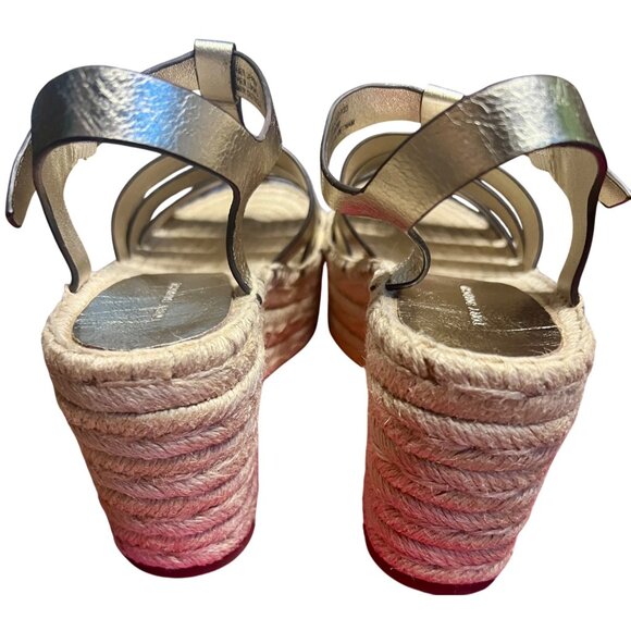 Tory Burch Espadrille Wedge Sandals Spark Gold Metallic Leather New Size 5.5 - Picture 15 of 16